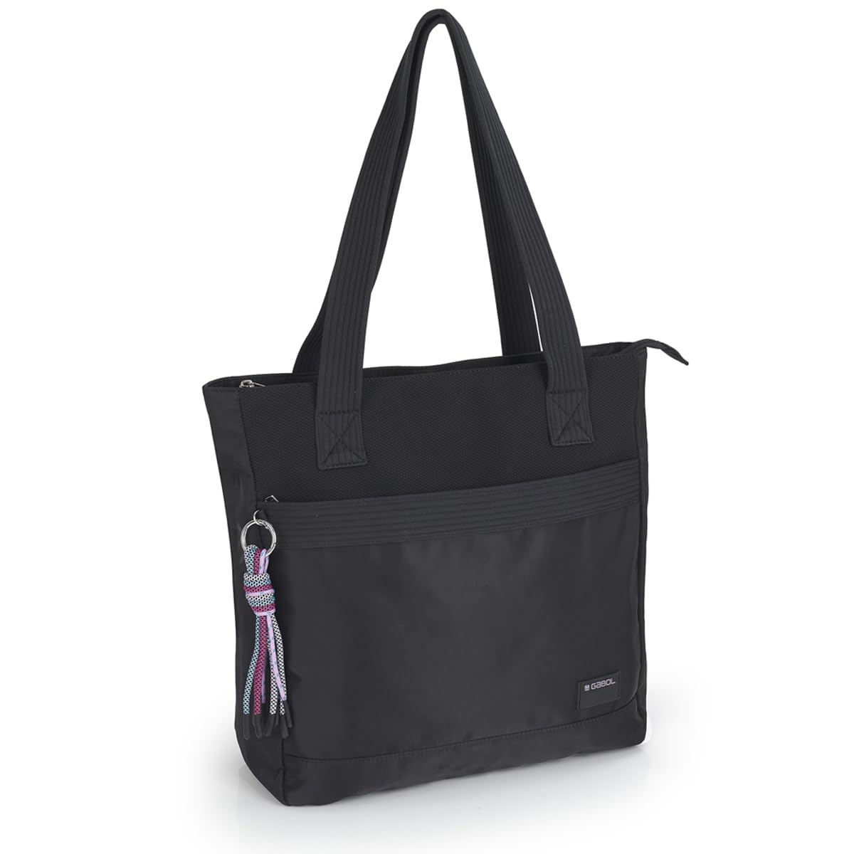 gabol-aroa-bolso-shopper-de-nylon-negro-con-llavero-rosa-resistente-al-agua-14-4 image 5
